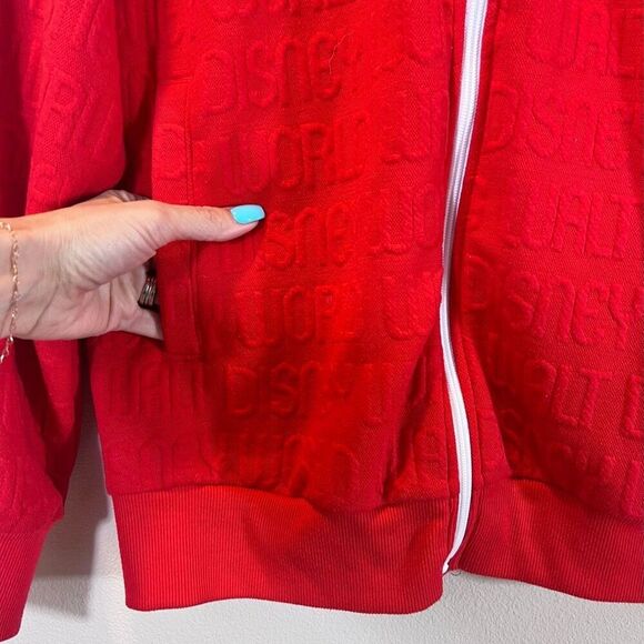NWOT Walt Disney World Mickey Mouse Embossed Red Zip Up Retro Style Track Jacket - Picture 3 of 11